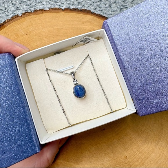 Vintage Jewelry - Blue Purple Stone Pendant With Chain Necklace Cubic Zirconia Gift Christmas